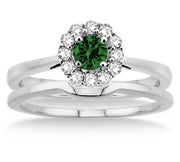 1.25 Carat Emerald Bridal set Halo on 10k White Gold