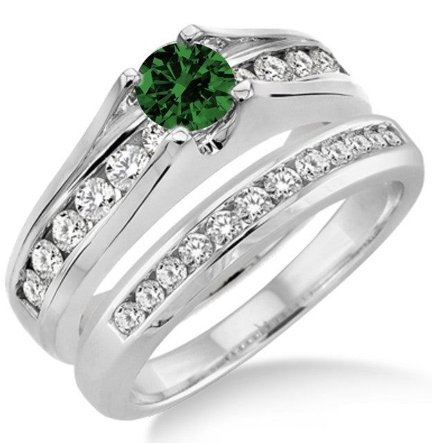 1.25 Carat Emerald Bridal Set on 10k White Gold