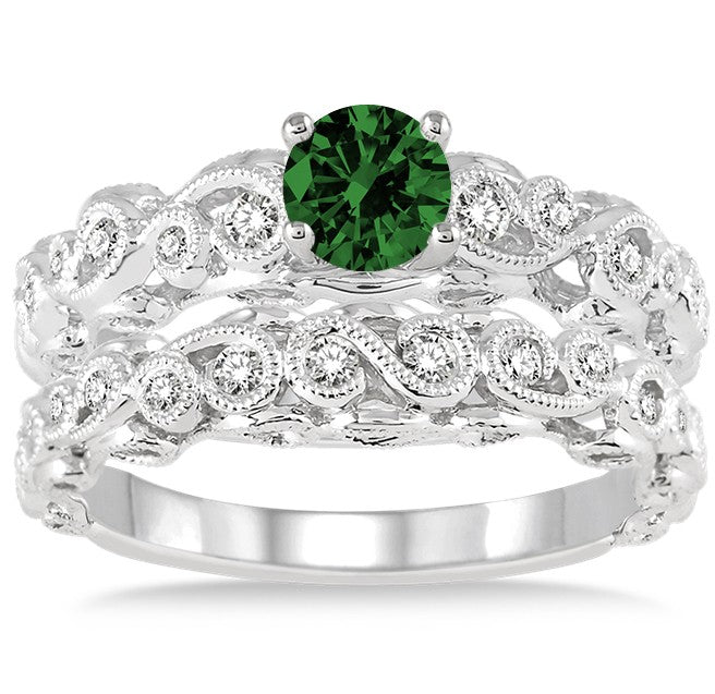 1.25 Carat Emerald Infinity Antique Bridal setround cut Moissanite Diamond on 10k White Gold