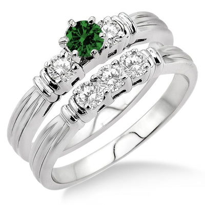 1.25 Carat Emerald Three Stone Bridal Set on 10k White Gold