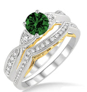 1.25 Carat Emerald two tone bridal setround cut Moissanite Diamond on 10k White Gold