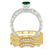 1.25 Carat Emerald Vintage Trio Bridal Set Engagement Ring on 10k White Gold