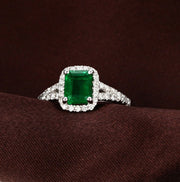 1.25 Carat Green Emerald and Moissanite Diamond Engagement Ring in White Gold