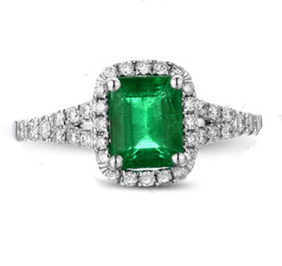 1.25 Carat Green Emerald and Moissanite Diamond Engagement Ring in White Gold