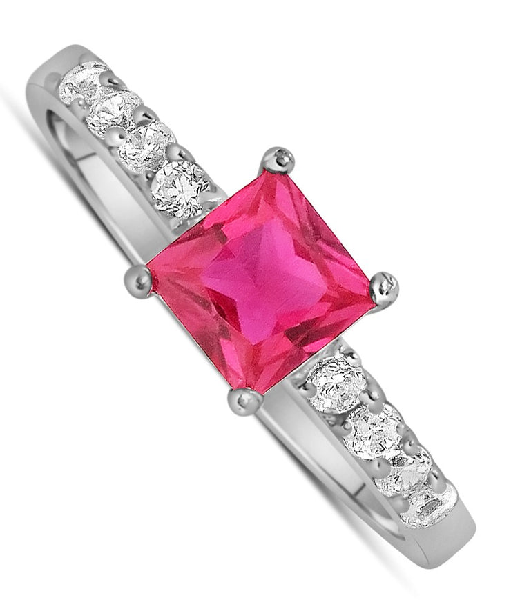 1.25 Carat Ruby and Moissanite Diamond Wedding Ring Set in White Gold