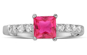 1.25 Carat Ruby and Moissanite Diamond Wedding Ring Set in White Gold