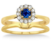 1.25 Carat Sapphire and Moissanite Diamond Bridal set Halo on 10k Yellow Gold