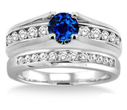 1.25 Carat Sapphire and Moissanite Diamond Bridal Set on 10k White Gold