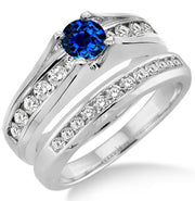 1.25 Carat Sapphire and Moissanite Diamond Bridal Set on 10k White Gold