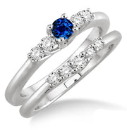 1.25 Carat Sapphire and Moissanite Diamond Inexpensive Bridal Set on 10k White Gold