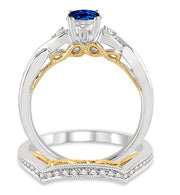 1.25 Carat Sapphire and Moissanite Diamond two tone bridal setround cut Moissanite Diamond on 10k White Gold