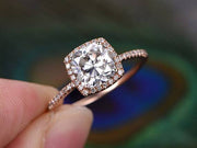 Antique Style 1.50 Carat Moissanite and Diamond Halo Engagement Ring in Rose Gold
