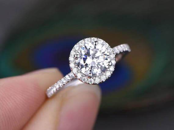 Art Deco 1.50 Carat Halo Wedding Ring in Moissanite and Diamond 