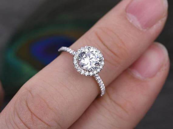 Art Deco 1.50 Carat Halo Wedding Ring in Moissanite and Diamond 