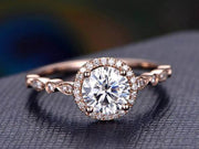 Vintage 1.50 Carat Moissanite and Diamond Halo Ring in 10k Rose Gold
