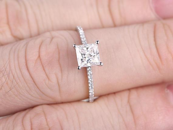 1.25 Carat Solitaire Wedding Ring with Moissanite and Diamond in White Gold
