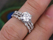 Art deco 2 Carat Moissanite and Diamond Trio Wedding Set 