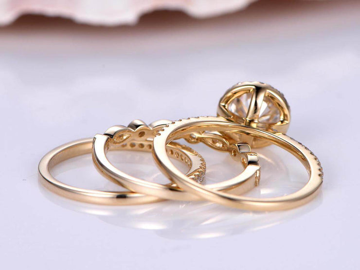 2.25 Carat Moissanite and Diamond Bridal Trio Ring Set in Yellow Gold
