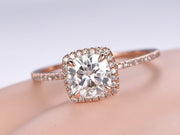 Cushion Cut 1.50 Carat Halo Moissanite and Diamond Wedding Ring 