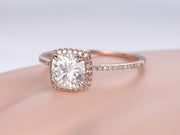 Cushion Cut 1.50 Carat Halo Moissanite and Diamond Wedding Ring 