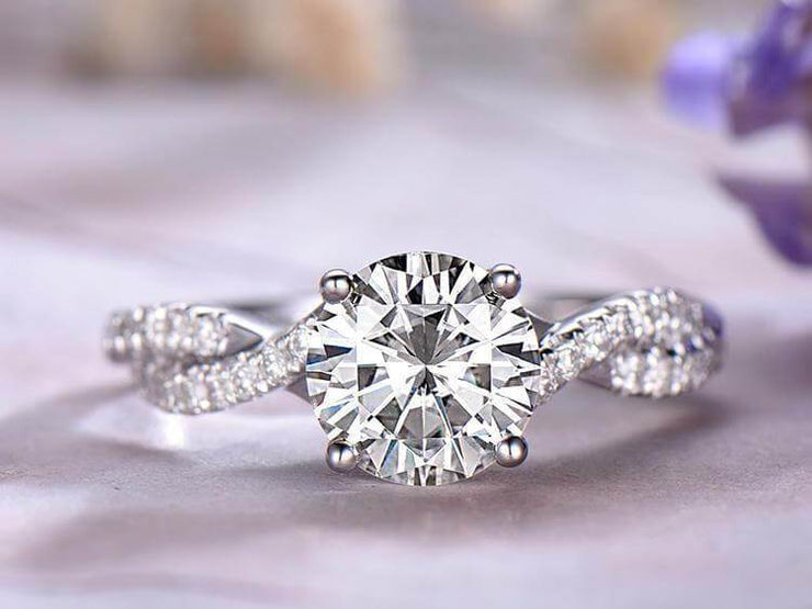 Infinity style 1.25 Carat Round cut Moissanite and Diamond Ring 