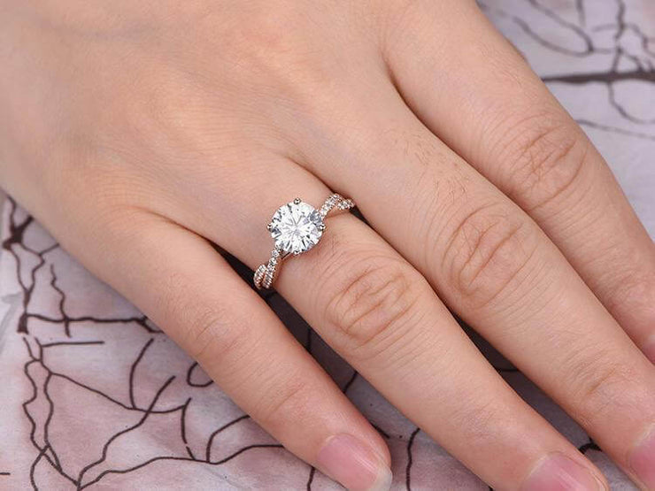 Round cut 1.25 Ct infinity style Moissanite & Diamond Engagement Ring in Rose Gold
