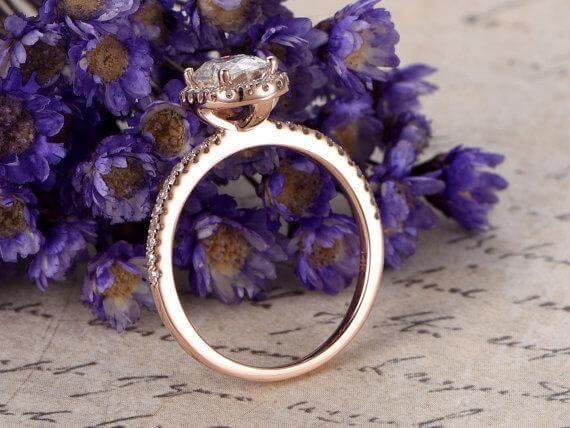 Classic Oval Cut 1.50 Ct Moissanite and Diamond Halo Wedding Ring in Rose Gold
