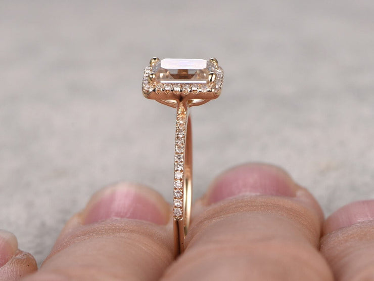 Best 1.25 Ct Moissanite and Diamond Ring with Emerald cut in Yellow Gold
