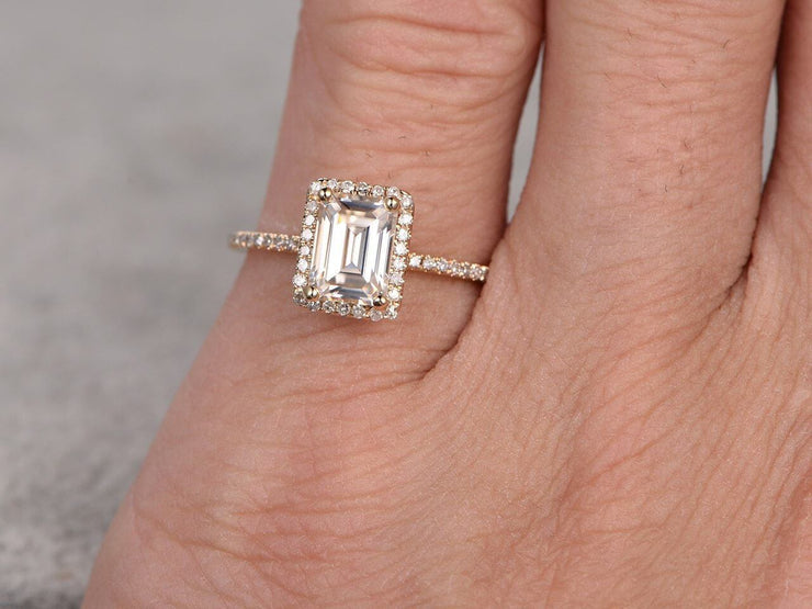 Best 1.25 Ct Moissanite and Diamond Ring with Emerald cut 