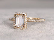 Best 1.25 Ct Moissanite and Diamond Ring with Emerald cut 