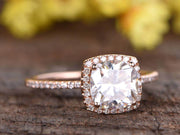 Antique 1.25 Carat Moissanite and Diamond Ring with Cushion Cut in 10k Rose Gold
