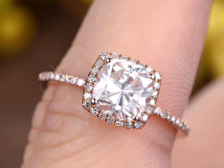 Antique 1.25 Carat Moissanite and Diamond Ring with Cushion Cut 