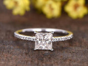 Prinncess Cut 1.25 Carat Moissanite and Diamond Solitaire Ring 