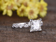 Vintage Design 1.25 Ct Moissanite and Diamond Engagement Ring in 10k White Gold
