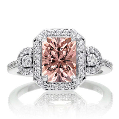 2 Carat Emerald Cut Morganite Halo Engagement Ring 