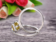 1.75 Carat Emerald Cut Wedding Set Champagne Diamond Moissanite Engagement Ring With Matching Band On 10k White Gold