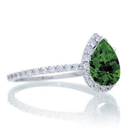 1.5 Carat Classic Pear Cut Emerald With Moissanite Diamond Celebrity Engagement Ring on 10k White Gold