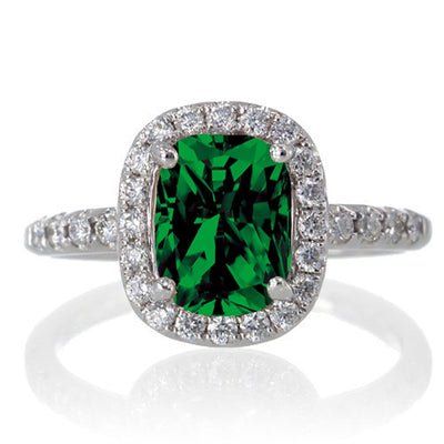 1.5 Carat Cushion Cut Emerald Antique Moissanite Diamond Engagement Ring on 10k White Gold