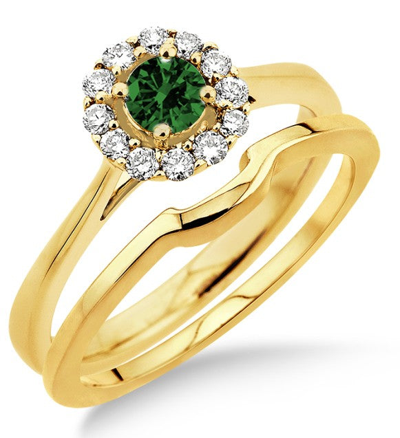 1.25 Carat Emerald Bridal set Halo on 10k Yellow Gold