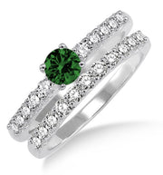 1.5 Carat Emerald Elegant Bridal Set on 10k White Gold