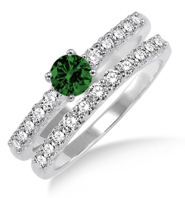 1.5 Carat Emerald Elegant Bridal Set on 10k White Gold