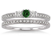 1.5 Carat EmeraldThree Stone Bridal Set on 10k White Gold