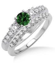 1.5 Carat Emerald Trilogy Bridal set on 10k White Gold