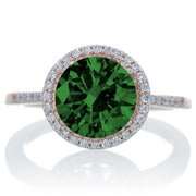 2.5 Carat Huge Emerald and Moissanite Diamond Halo Classic Engagement Ring on 10k Rose Gold