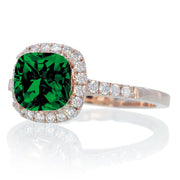 1.5 Carat Perfect Cushion Emerald and Moissanite Diamond Engagement Ring on 10k Rose Gold