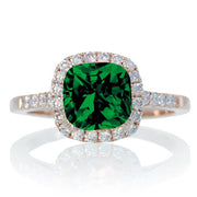 1.5 Carat Perfect Cushion Emerald and Moissanite Diamond Engagement Ring on 10k Rose Gold