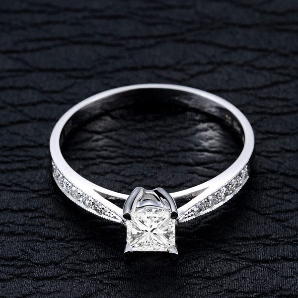 Vintage Moissanite Wedding Ring 1.50 Carat Princess Cut Moissanite on 10k White Gold