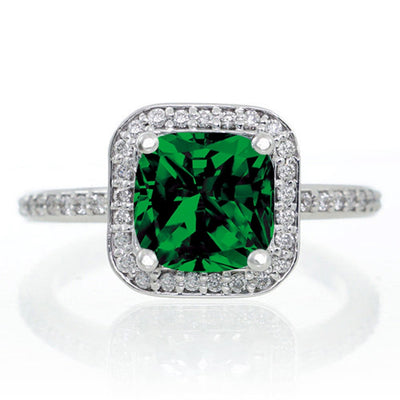 1.5 Carat Princess Cut Emerald Classic Halo Engagement Ring on 10k White Gold