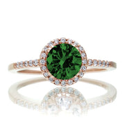 1.5 Carat Round Classic Emerald and Moissanite Diamond Vintage Engagement Ring on 10k Rose Gold