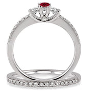 1.5 ct Ruby Three Stone Bridal Set on 10k White Gold